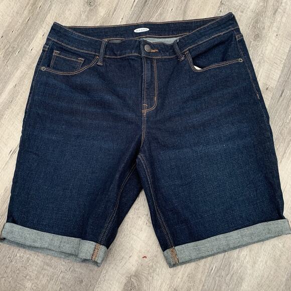 Old Navy Bermuda Jean Shorts Womens Sz 12 Dark Blue Stretch Denim Cuffed Midrise - Picture 5 of 6